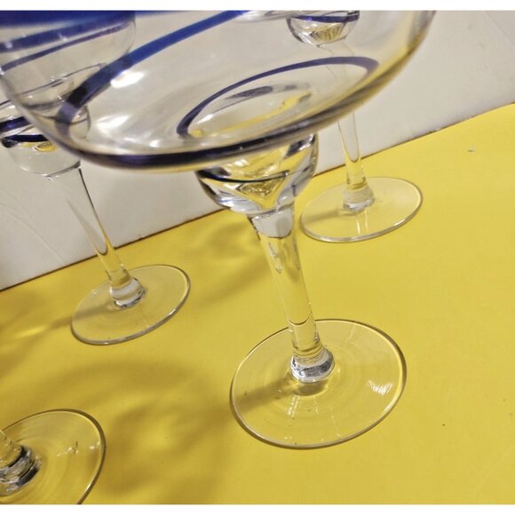 Large Pier 1 Blue Swirline Margarita Glasses Set of 4 Cobalt Blue Swirls - Picture 6 of 10